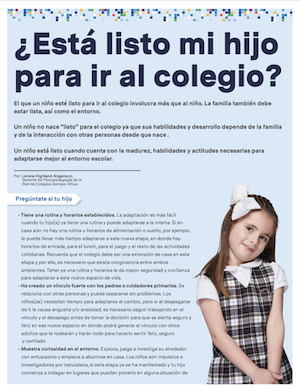  ¿Está listo mi hijo para ir al colegio? Red de colegios Semper Altius